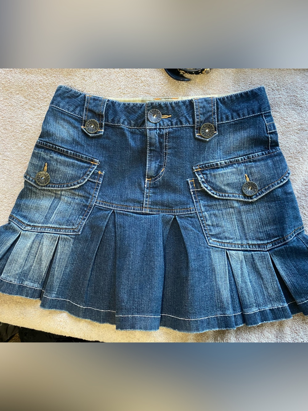 VINTAGE Vero Moda Y2K Denim Pleated Cargo Mini Skirt small